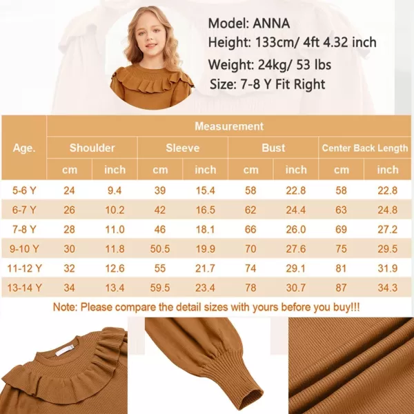 Arshiner Girls Sweater Dress Crew Neck Knit Puff Long Sleeves Ruffles Fall Winter Jumper Pullover Dresses for 5-14 Years