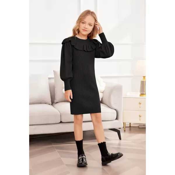 Arshiner Girls Sweater Dress Crew Neck Knit Puff Long Sleeves Ruffles Fall Winter Jumper Pullover Dresses for 5-14 Years