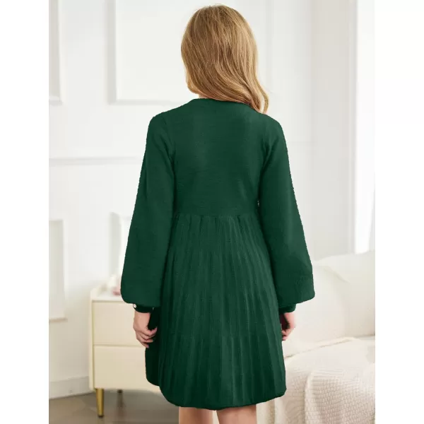 Arshiner Girls Sweater Dress Knit Crew Neck Lantern Sleeve Solid Twirl Dresses