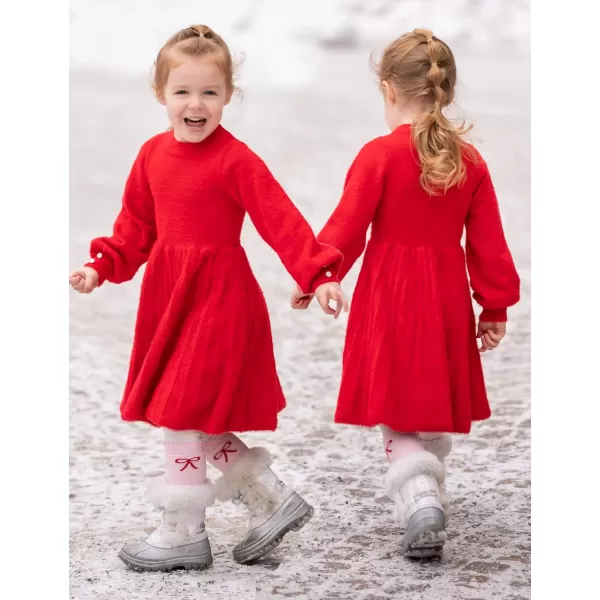 Arshiner Girls Sweater Dress Knit Crew Neck Lantern Sleeve Solid Twirl Dresses