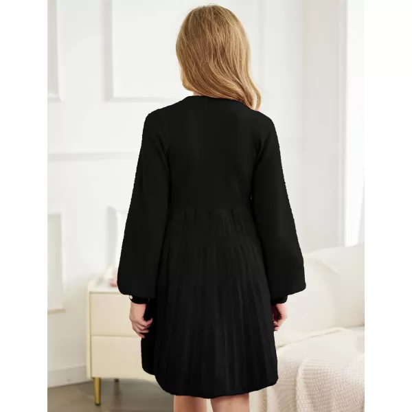 Arshiner Girls Sweater Dress Knit Crew Neck Lantern Sleeve Solid Twirl Dresses