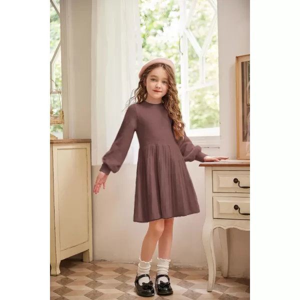 Arshiner Girls Sweater Dress Knit Crew Neck Lantern Sleeve Solid Twirl Dresses