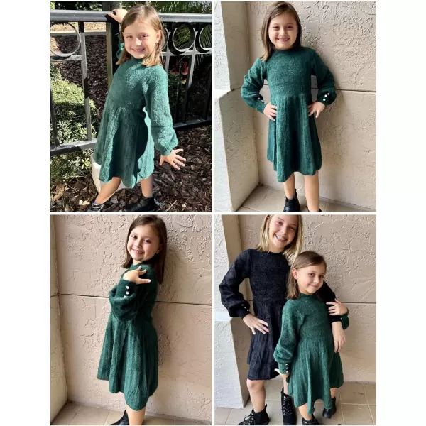 Arshiner Girls Sweater Dress Knit Crew Neck Lantern Sleeve Solid Twirl Dresses