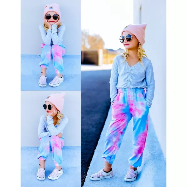Arshiner Kids Girls Tie Dye Joggers Comfort Loose Sweatpants High Waist Trouser