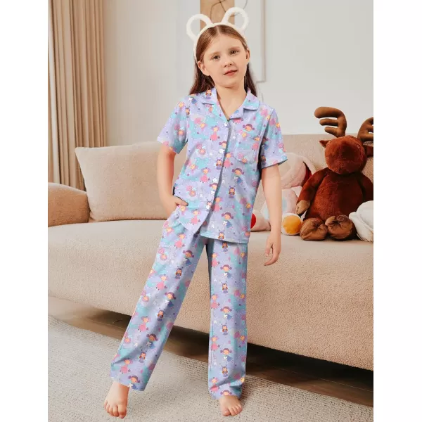 Arshiner Pajamas for Girls Short Sleeve Long Pants Outfit 2 Piece Sleepwear Button Pjs Sets