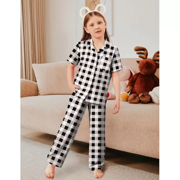 Arshiner Pajamas for Girls Short Sleeve Long Pants Outfit 2 Piece Sleepwear Button Pjs Sets