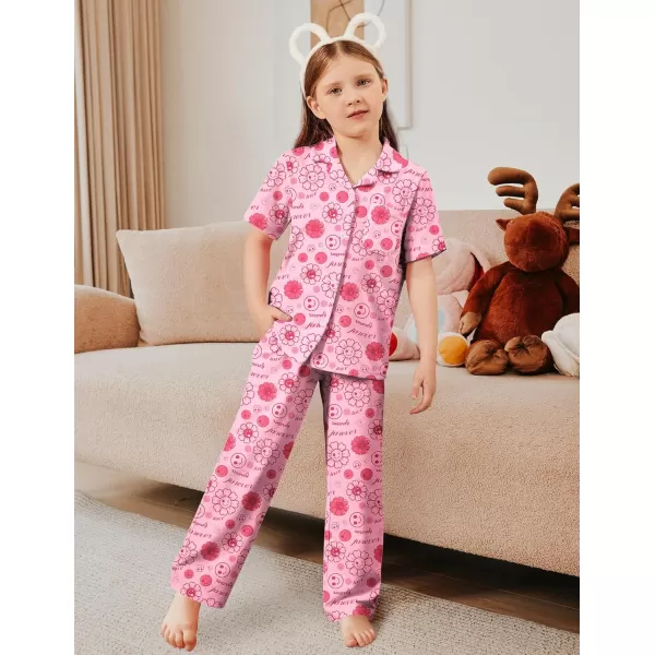 Arshiner Pajamas for Girls Short Sleeve Long Pants Outfit 2 Piece Sleepwear Button Pjs Sets
