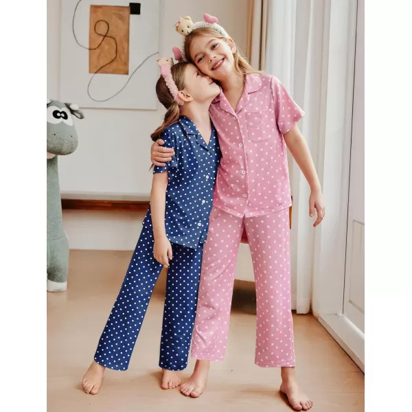 Arshiner Pajamas for Girls Short Sleeve Long Pants Outfit 2 Piece Sleepwear Button Pjs Sets