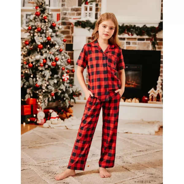 Arshiner Pajamas for Girls Short Sleeve Long Pants Outfit 2 Piece Sleepwear Button Pjs Sets