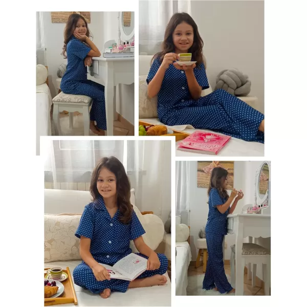 Arshiner Pajamas for Girls Short Sleeve Long Pants Outfit 2 Piece Sleepwear Button Pjs Sets