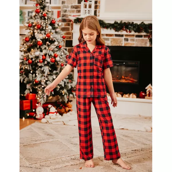 Arshiner Pajamas for Girls Short Sleeve Long Pants Outfit 2 Piece Sleepwear Button Pjs Sets