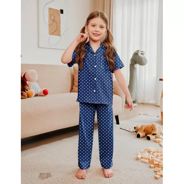 Arshiner Pajamas for Girls Short Sleeve Long Pants Outfit 2 Piece Sleepwear Button Pjs Sets