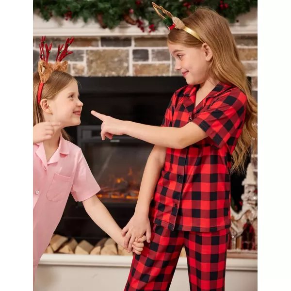 Arshiner Pajamas for Girls Short Sleeve Long Pants Outfit 2 Piece Sleepwear Button Pjs Sets