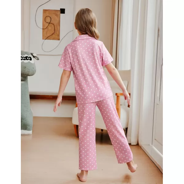Arshiner Pajamas for Girls Short Sleeve Long Pants Outfit 2 Piece Sleepwear Button Pjs Sets