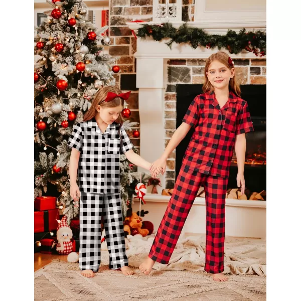 Arshiner Pajamas for Girls Short Sleeve Long Pants Outfit 2 Piece Sleepwear Button Pjs Sets