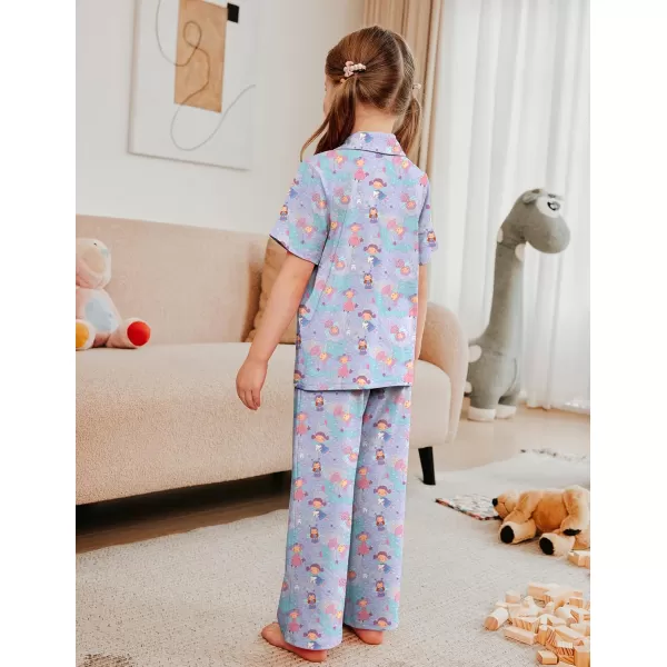 Arshiner Pajamas for Girls Short Sleeve Long Pants Outfit 2 Piece Sleepwear Button Pjs Sets