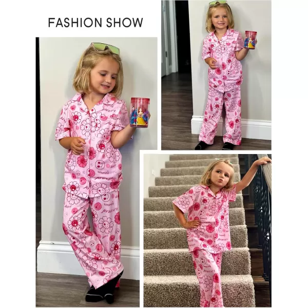 Arshiner Pajamas for Girls Short Sleeve Long Pants Outfit 2 Piece Sleepwear Button Pjs Sets