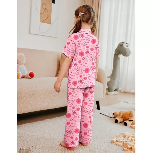Arshiner Pajamas for Girls Short Sleeve Long Pants Outfit 2 Piece Sleepwear Button Pjs Sets