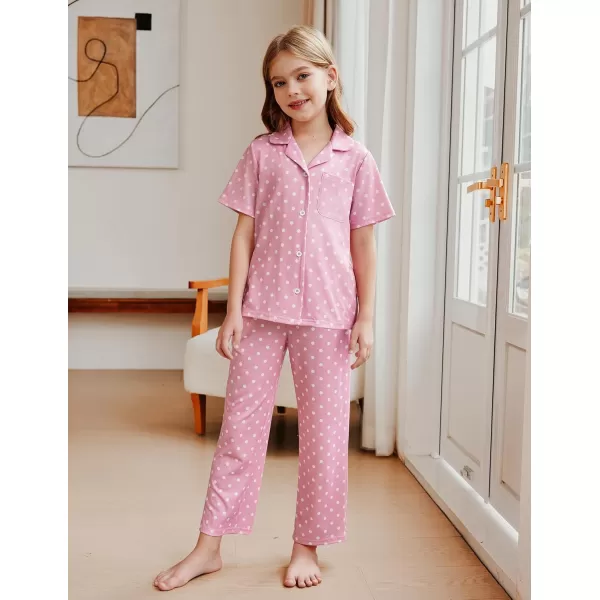Arshiner Pajamas for Girls Short Sleeve Long Pants Outfit 2 Piece Sleepwear Button Pjs Sets