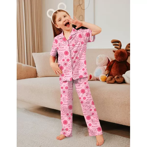 Arshiner Pajamas for Girls Short Sleeve Long Pants Outfit 2 Piece Sleepwear Button Pjs Sets