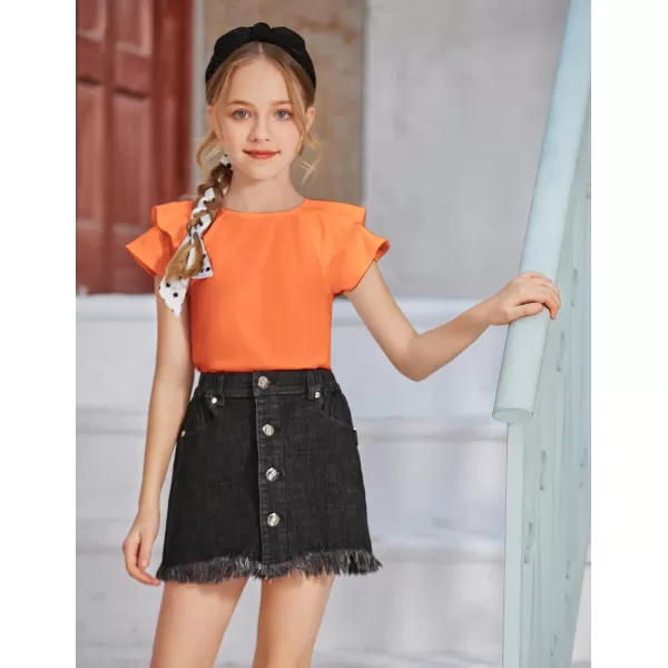 Girls T Shirts Ruffle Short Sleeve Round Neck Loose Blouse Summer Solid Color Casual Girl Tee Tops for 3-12 Years
