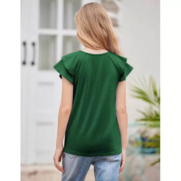 Girls T Shirts Ruffle Short Sleeve Round Neck Loose Blouse Summer Solid Color Casual Girl Tee Tops for 3-12 Years