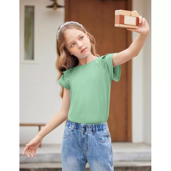 Girls T Shirts Ruffle Short Sleeve Round Neck Loose Blouse Summer Solid Color Casual Girl Tee Tops for 3-12 Years