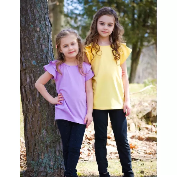 Girls T Shirts Ruffle Short Sleeve Round Neck Loose Blouse Summer Solid Color Casual Girl Tee Tops for 3-12 Years