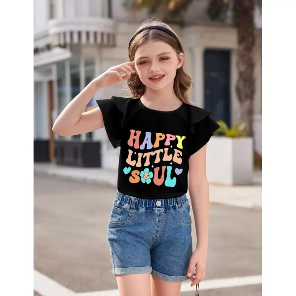 Girls T Shirts Ruffle Short Sleeve Round Neck Loose Blouse Summer Solid Color Casual Girl Tee Tops for 3-12 Years
