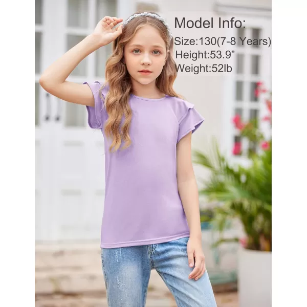 Girls T Shirts Ruffle Short Sleeve Round Neck Loose Blouse Summer Solid Color Casual Girl Tee Tops for 3-12 Years