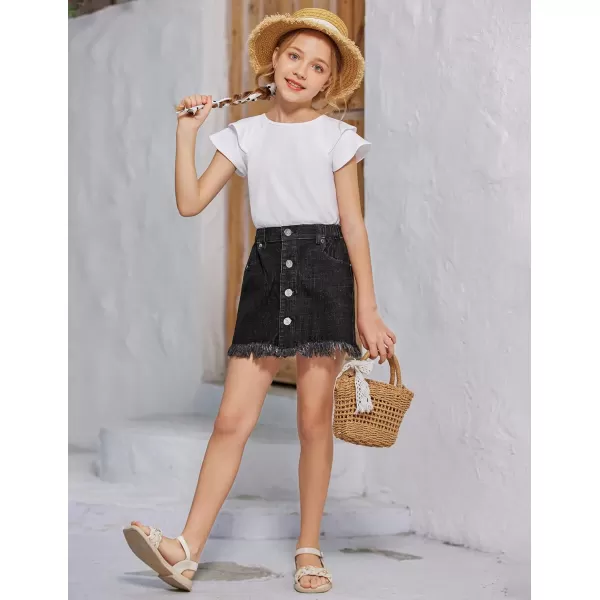 Girls T Shirts Ruffle Short Sleeve Round Neck Loose Blouse Summer Solid Color Casual Girl Tee Tops for 3-12 Years