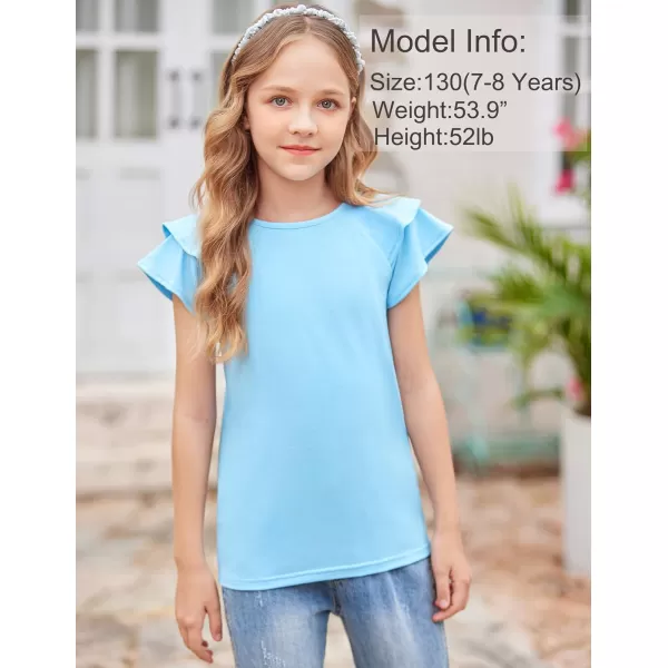 Girls T Shirts Ruffle Short Sleeve Round Neck Loose Blouse Summer Solid Color Casual Girl Tee Tops for 3-12 Years