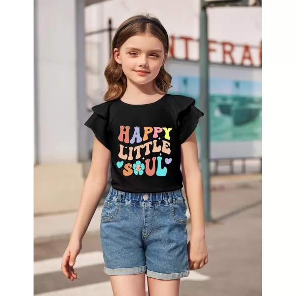 Girls T Shirts Ruffle Short Sleeve Round Neck Loose Blouse Summer Solid Color Casual Girl Tee Tops for 3-12 Years