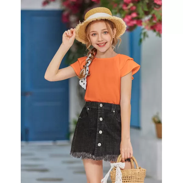 Girls T Shirts Ruffle Short Sleeve Round Neck Loose Blouse Summer Solid Color Casual Girl Tee Tops for 3-12 Years