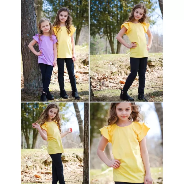 Girls T Shirts Ruffle Short Sleeve Round Neck Loose Blouse Summer Solid Color Casual Girl Tee Tops for 3-12 Years