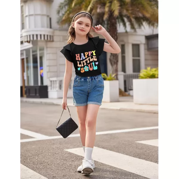 Girls T Shirts Ruffle Short Sleeve Round Neck Loose Blouse Summer Solid Color Casual Girl Tee Tops for 3-12 Years