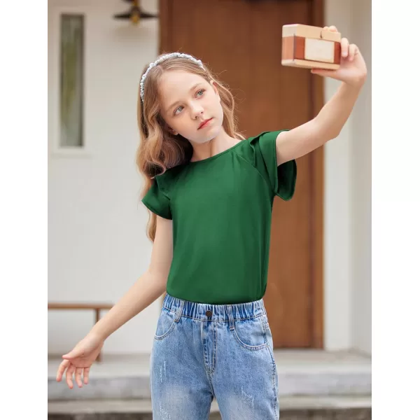 Girls T Shirts Ruffle Short Sleeve Round Neck Loose Blouse Summer Solid Color Casual Girl Tee Tops for 3-12 Years