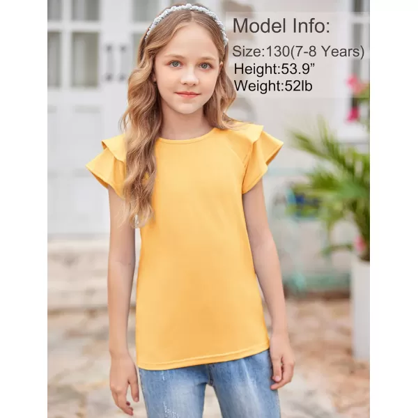 Girls T Shirts Ruffle Short Sleeve Round Neck Loose Blouse Summer Solid Color Casual Girl Tee Tops for 3-12 Years