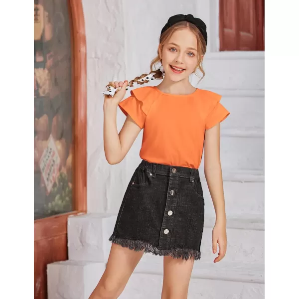 Girls T Shirts Ruffle Short Sleeve Round Neck Loose Blouse Summer Solid Color Casual Girl Tee Tops for 3-12 Years