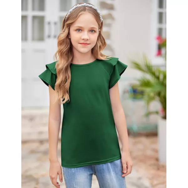 Girls T Shirts Ruffle Short Sleeve Round Neck Loose Blouse Summer Solid Color Casual Girl Tee Tops for 3-12 Years