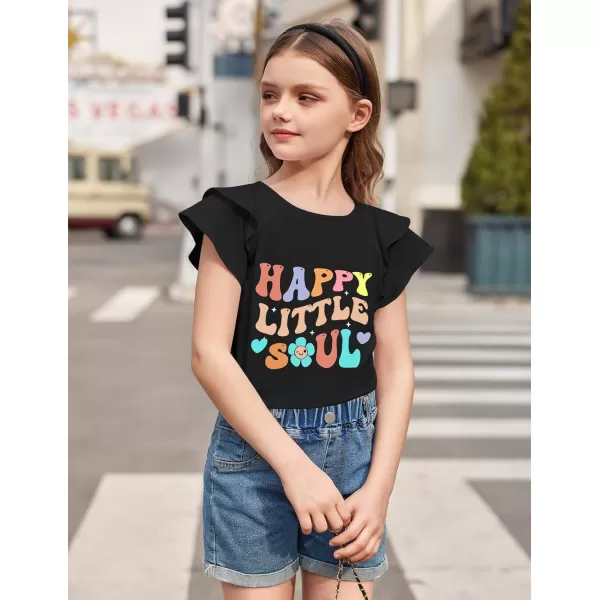 Girls T Shirts Ruffle Short Sleeve Round Neck Loose Blouse Summer Solid Color Casual Girl Tee Tops for 3-12 Years