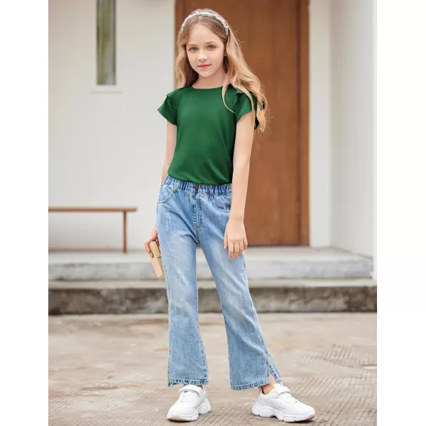 Girls T Shirts Ruffle Short Sleeve Round Neck Loose Blouse Summer Solid Color Casual Girl Tee Tops for 3-12 Years