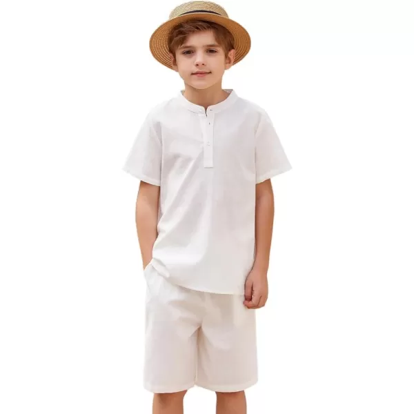 Arshiner Boy's 2 Pieces Linen Set Casual Henley Shirts Short Sleeve Beach Shorts Summer Shorts Outfits