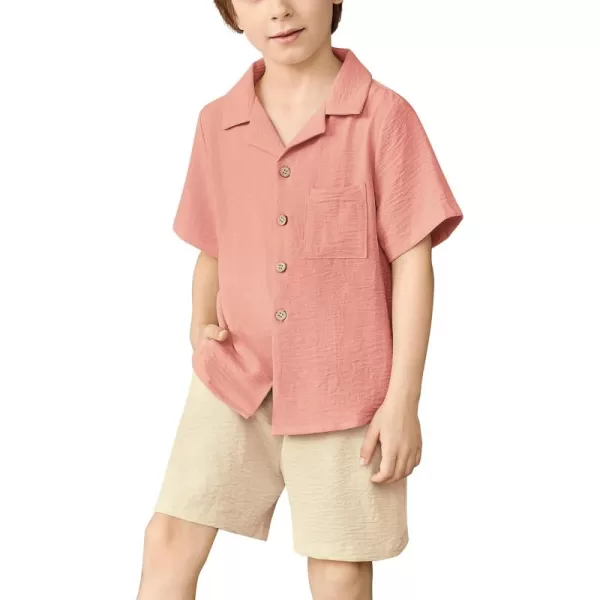 Arshiner Boys 2 Pieces Summer Beach Outfits Short Sleeve Button Down Shirts and Shorts Vacation Texture Sets for Kids