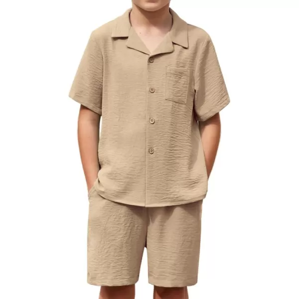 Arshiner Boys 2 Pieces Summer Beach Outfits Short Sleeve Button Down Shirts and Shorts Vacation Texture Sets for Kids