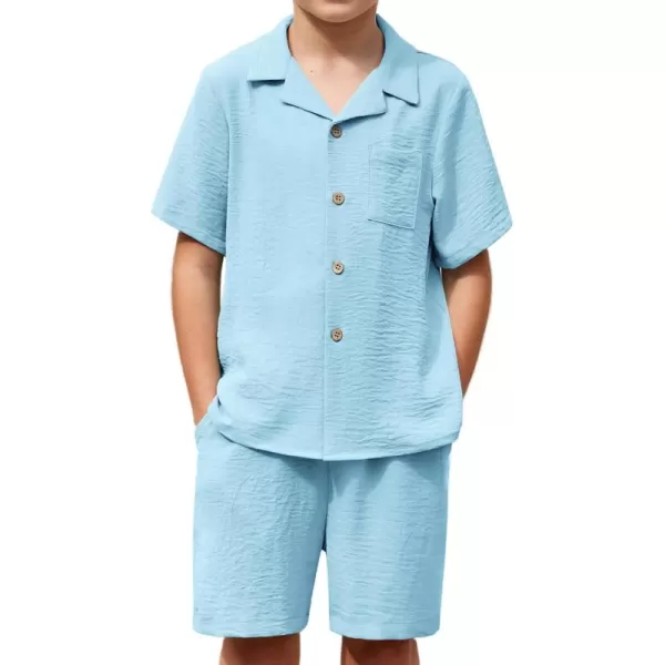 Arshiner Boys 2 Pieces Summer Beach Outfits Short Sleeve Button Down Shirts and Shorts Vacation Texture Sets for Kids