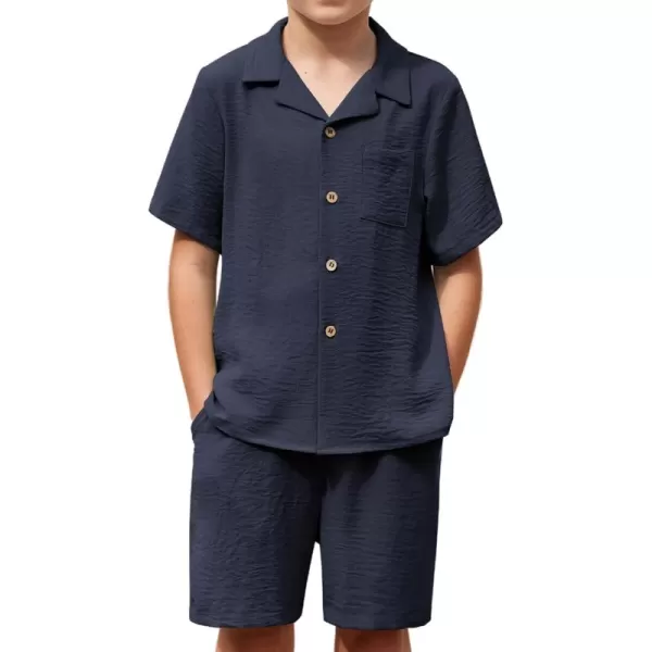 Arshiner Boys 2 Pieces Summer Beach Outfits Short Sleeve Button Down Shirts and Shorts Vacation Texture Sets for Kids