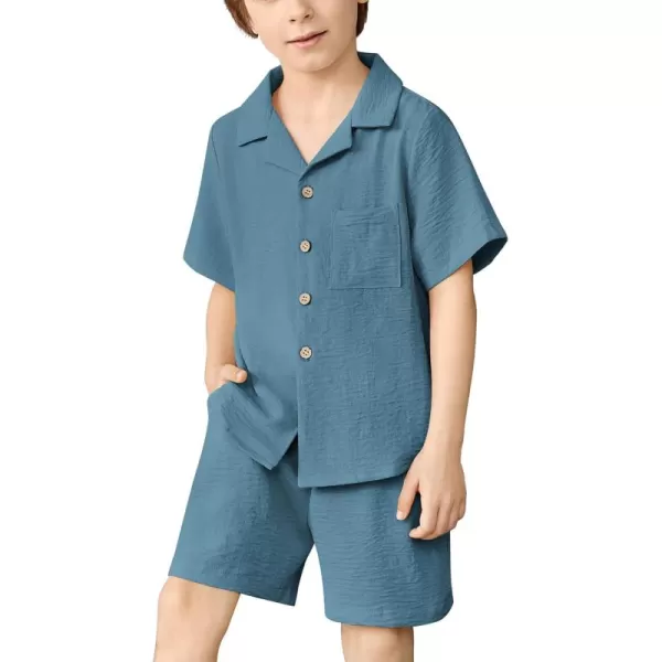 Arshiner Boys 2 Pieces Summer Beach Outfits Short Sleeve Button Down Shirts and Shorts Vacation Texture Sets for Kids