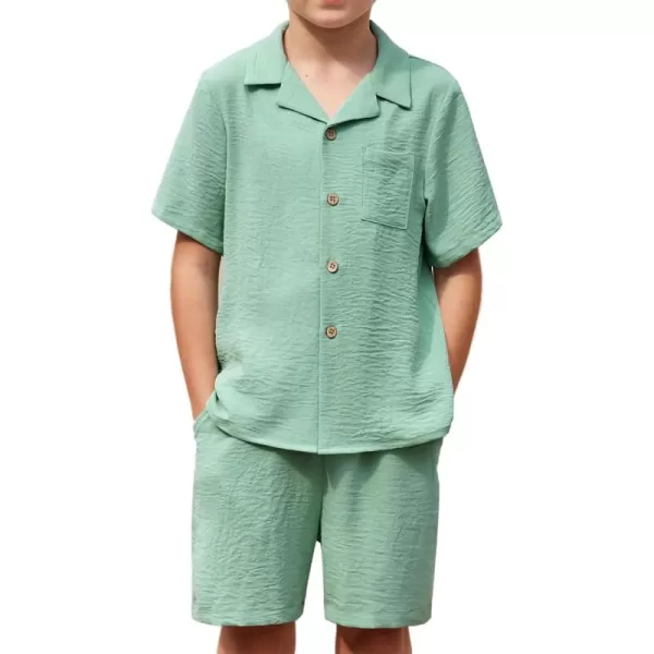 Arshiner Boys 2 Pieces Summer Beach Outfits Short Sleeve Button Down Shirts and Shorts Vacation Texture Sets for Kids