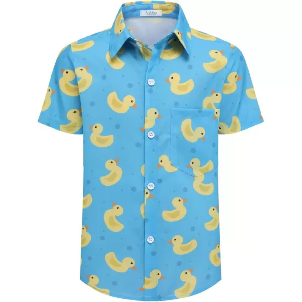 Arshiner Boy's Hawaiian Shirt Summer Tropical Button Down Shirt Short Sleeve Beach Shirt for Kids 100% Cotton Size 4-14 Years